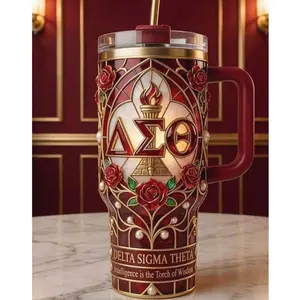 Delta Sigma Theta Stainless Steel Tumbler with Handle – Sorority-Inspired Insulated Cup, Perfect DST Gift for Sisters