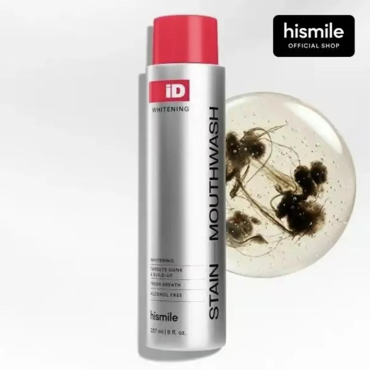 Hismile iD Stain Whitening Mouthwash for White Teeth, Freshens Breath with Essential Oils 237ml