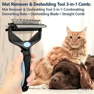Double-Sided Pet Grooming Brush, Undercoat Rake & Dematting Tool - Grooming Accessories, Fur Removal Tool - 90% Shedding Reduction - Skin-Gentle for Short & Long Hair Dogs & Cats,summervibes