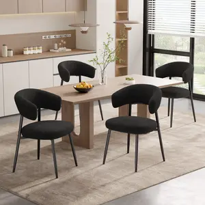 Dining Chairs Set of 4, Mid Century Modern Kitchen Chairs, Boucle Upholstered Dining Chair with Curved Backrest & Metal Legs for Kitchen Dining Room,
