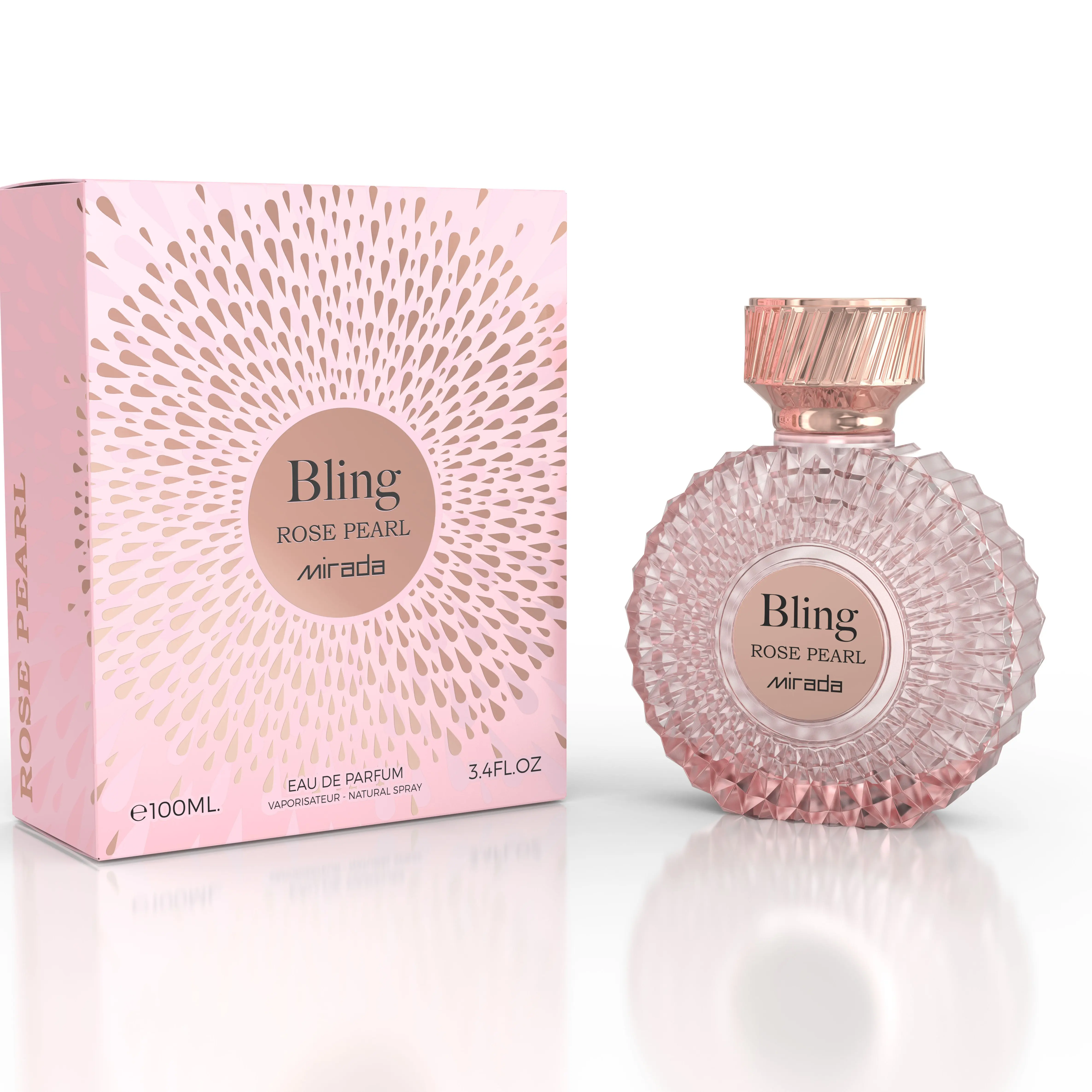 MIRADA Bling Rose Pearl Eau de Parfum for Women Adults, 100ML Elegant Floral Fragrance with Bulgarian Rose, Praline & Vanilla Notes, Cruelty-Free, Alcohol-Free, Single Item, 24-Month Shelf Life