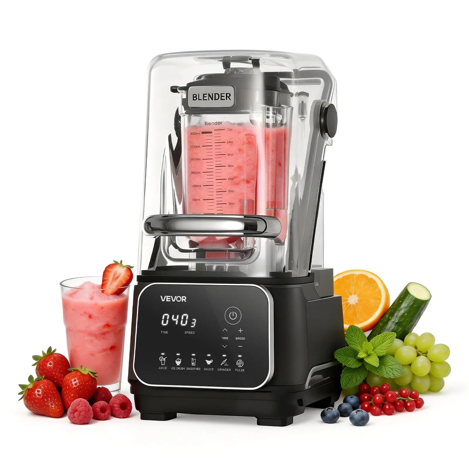 【SummerFinds】VEVOR Blender, 68 oz Professional Countertop Blenders with Shield, 2200W 26000RPM Kitchen Food Processor Combo, Self-Cleaning, Speed Adjustable, 6 Preset Menu for Smoothies, Ice Crushing, Puree, Black
