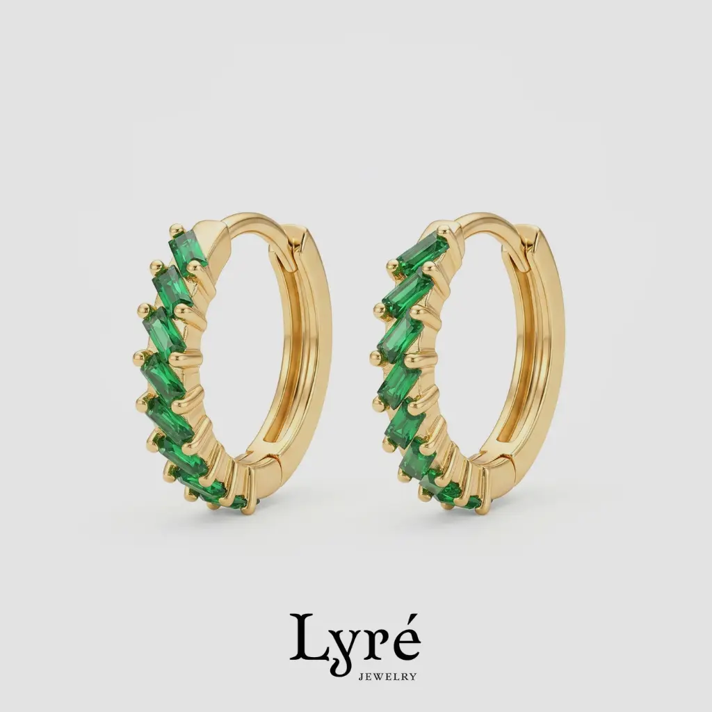 Jade Baguette Huggie Hoop Earrings| ER028