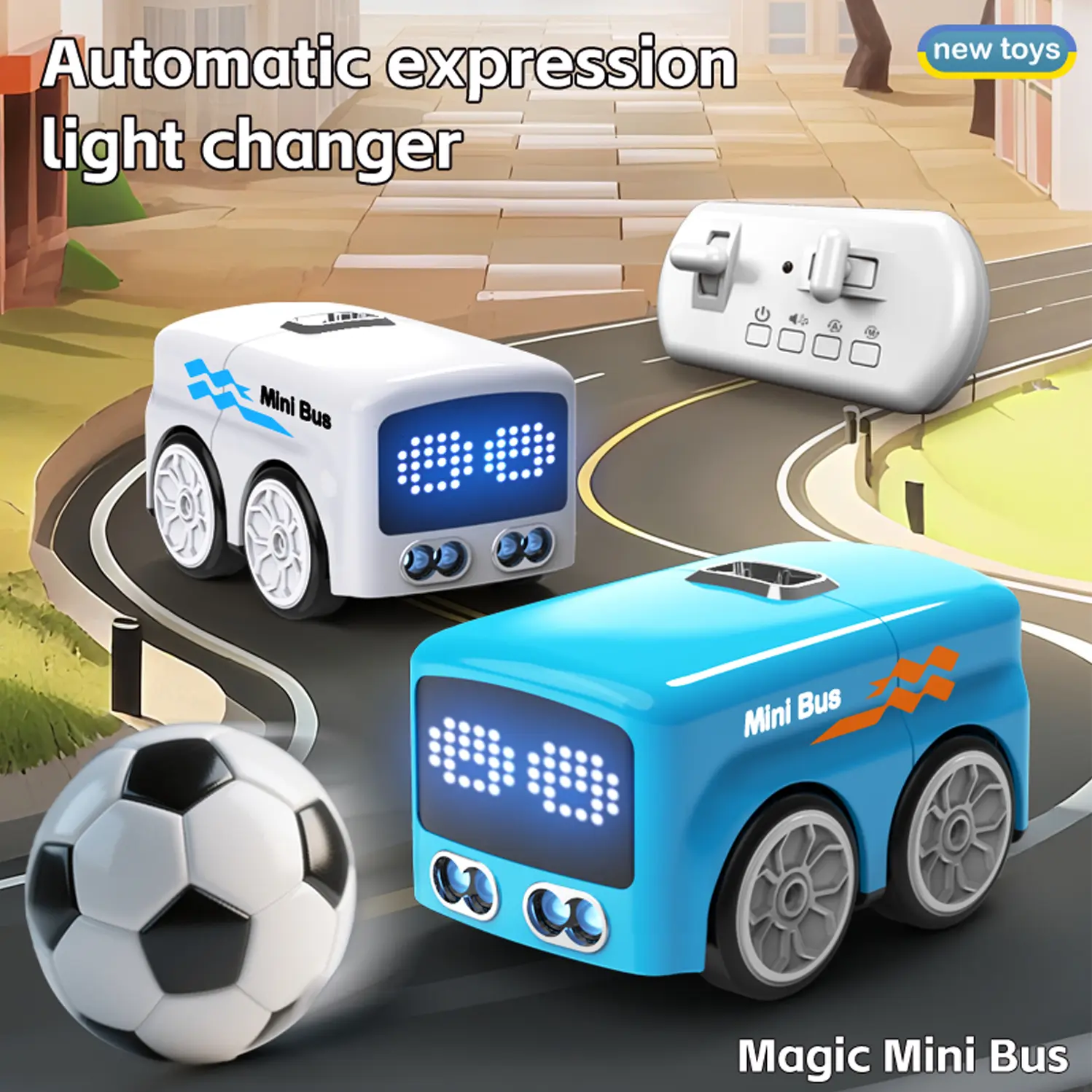 DIYCOM Mini RC Bus Toy Car - Smart Remote Control Vehicle with AI Auto Expressions, Smart Track, 4 Play Modes, Drift, 1-Key Stunt, Fun Interactive Kids' Toy Gift for Indoor Recreation, Toys