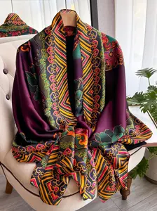 Women's Vintage Random Pattern Silk Scarf, Fashionable Soft Comfortable Boho Style Shawl for Daily Wear, Casual Versatile Scarf for Women