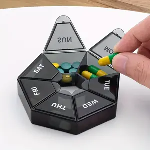 7 Day Pill Box, Pentagon Shape with Daily Dividers, Portable Travel Medicine Organizer, Multi-Functional Plastic Storage Case