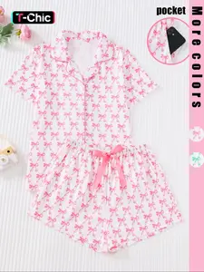 Women's Gingham Pajama Set, Soft & Comfortable Fabric, Loose-Fit Design, Short Sleeve Top & Shorts with Pockets, Chic, Perfect for Relaxing at Home, Nightwear, Loungewear