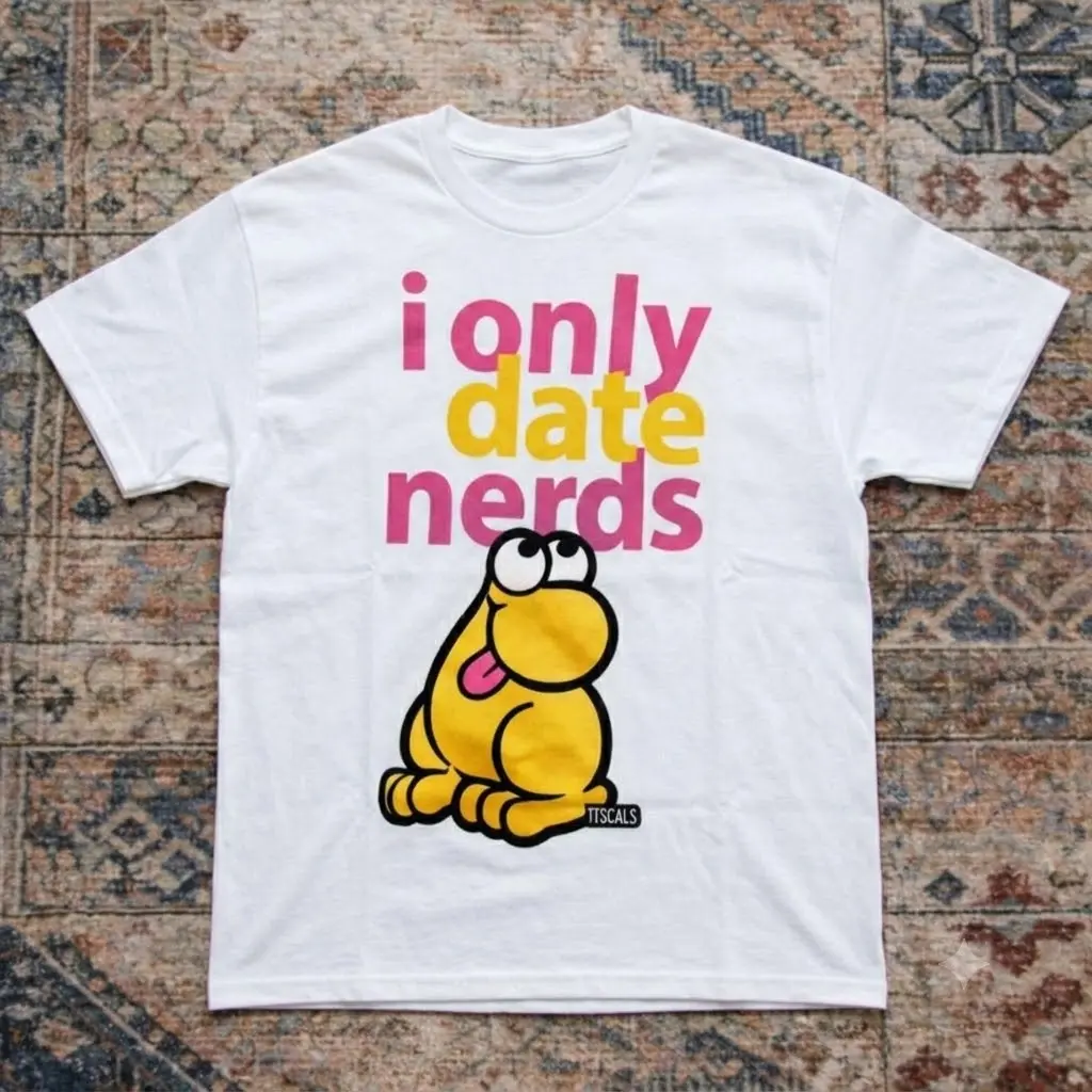 I Only Date Nerds Funny Slogan T-shirt And Baby Tee | Cute Cartoon Graphic Tee, Aesthetic Y2K Streetwear, Retro Dump Text Shirt, Trendy Harajuku Top, Quirky Geek Nerdy Gift,