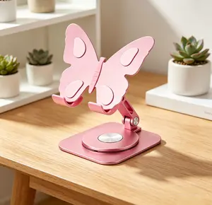 Butterfly Holder Fit for iPhone 17--11 Tablet iPad. Crafted from aluminum alloy, this 360° rotating foldable stand features stable support. The pink desktop holder works perfectly for all smartphones and tablets at home..kitchen accessories