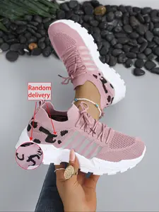 Stylish Women's Leopard Print Sports Shoes, Breathable Lace-Up Casual Thick Sole Sneakers for All Seasons, Classic Comfortable Running Footwear, Athletic Running Shoes, Running Training Shoes