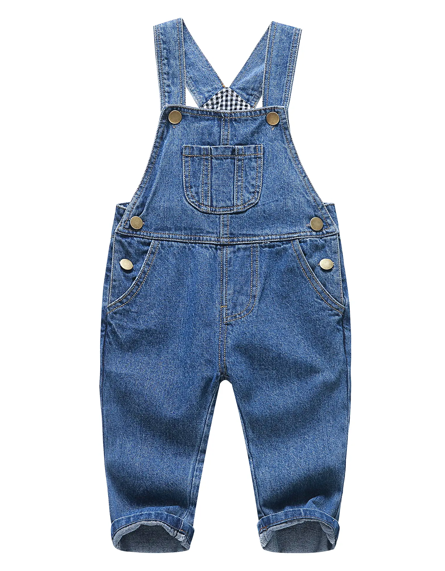 Kidscool Space Boys Mid Wash Denim Overalls Classic Jean Jumpsuit Bib Pocket Embroidery Adjustable Strap Casual School Outfits for Kids 2-10Y