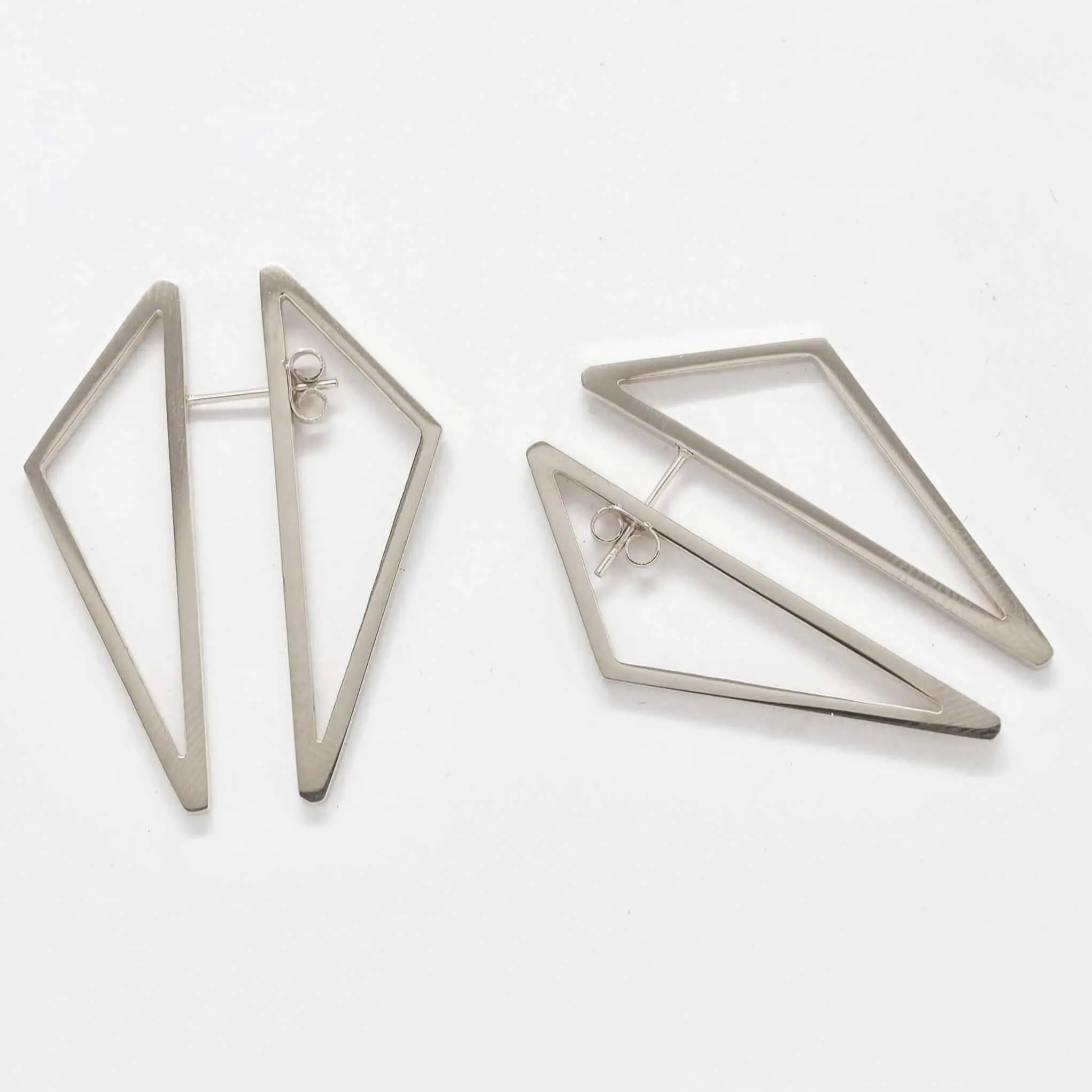 Double-Sided Silver Geometric Triangle Earrings