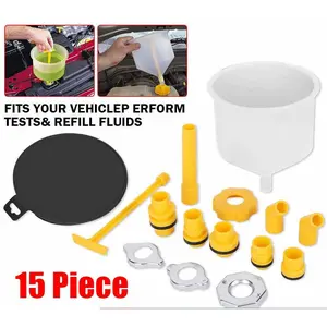 15-Piece Universal Car Radiator Coolant Filling Funnel Kit - Leak-Free Sealed Fit Automotive Tool with Adapters, Extenders, Stopper for Most Car, Truck and SUV Radiator Necks (Wide Compatibility)