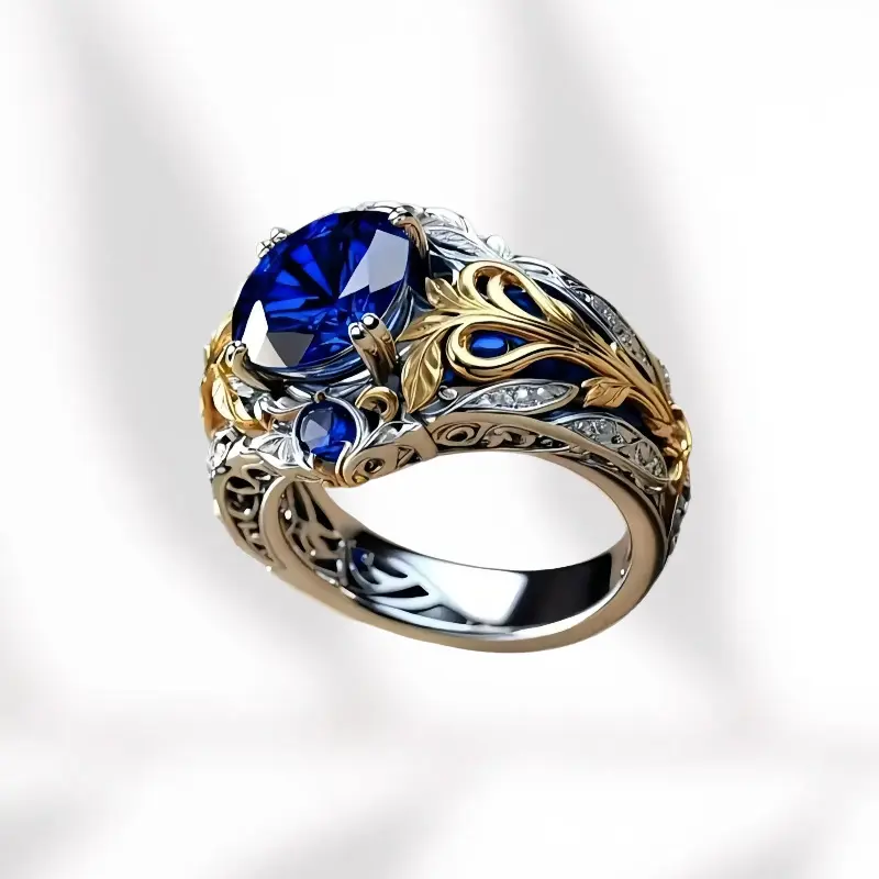 TIKTOK's new hot-selling European and American retro inlaid sapphire ring, simple and unique design, unisex style
