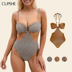 CUPSHE TikTokShopSpringGlowUp Textured Boho Crochet One-Piece Swimsuit - Deep V-Neck with U-Ring Detail swimwear Tankini Outfit | 2026 Trendy Vacation & Pool Party Essentials