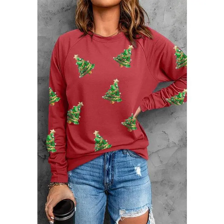 Sequin Patch Christmas Tree Sweatshirt