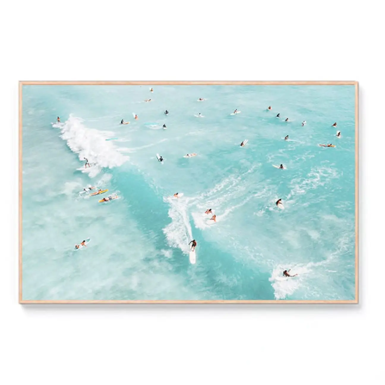 Aerial Surfers Beach Print, Boho Coastal Wall Art, Ocean Surf Decor X