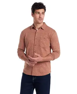 Long Sleeve Heathered Coatfront Knit in Ginger