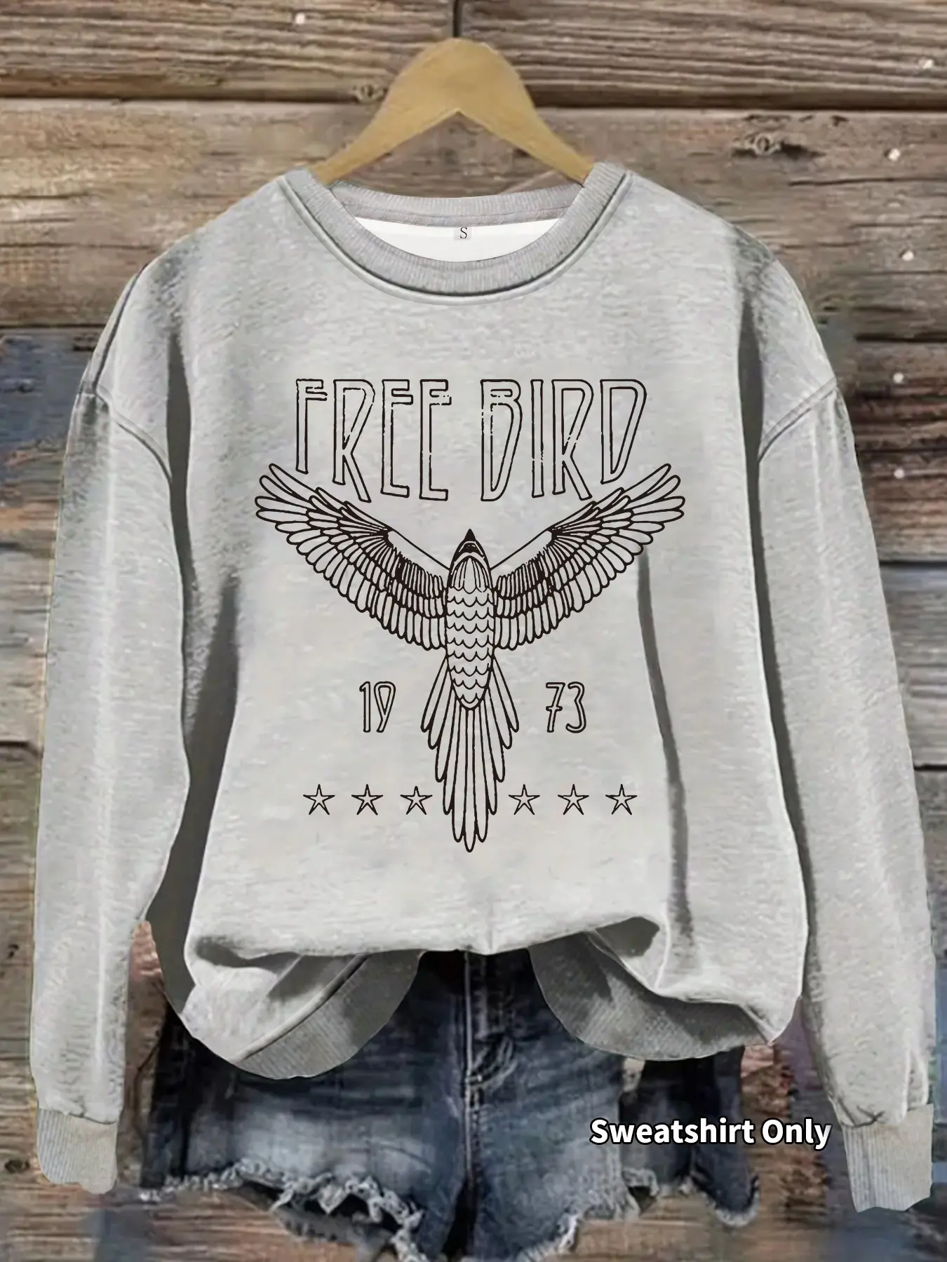 Women's Fall Winter Casual Long Sleeve Round Neck Eagle Print Pullover Fleece Sports Shirt, Graphic Pattern, Plain Surface, Raised-Fiber Surface, Sweatshirts