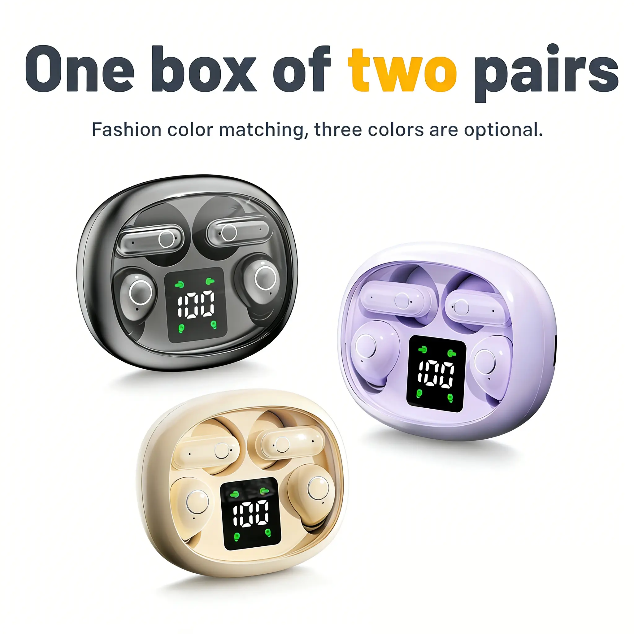 2 Pairs Wireless Bluetooth Headphones,Tiny Size Invisible Earbuds,Waterproof Headsets,With Mic,Sleep and Sports Earphones Set, Mini and Short Handle Design,for Work Sport Sleeping,Spring Grow Up