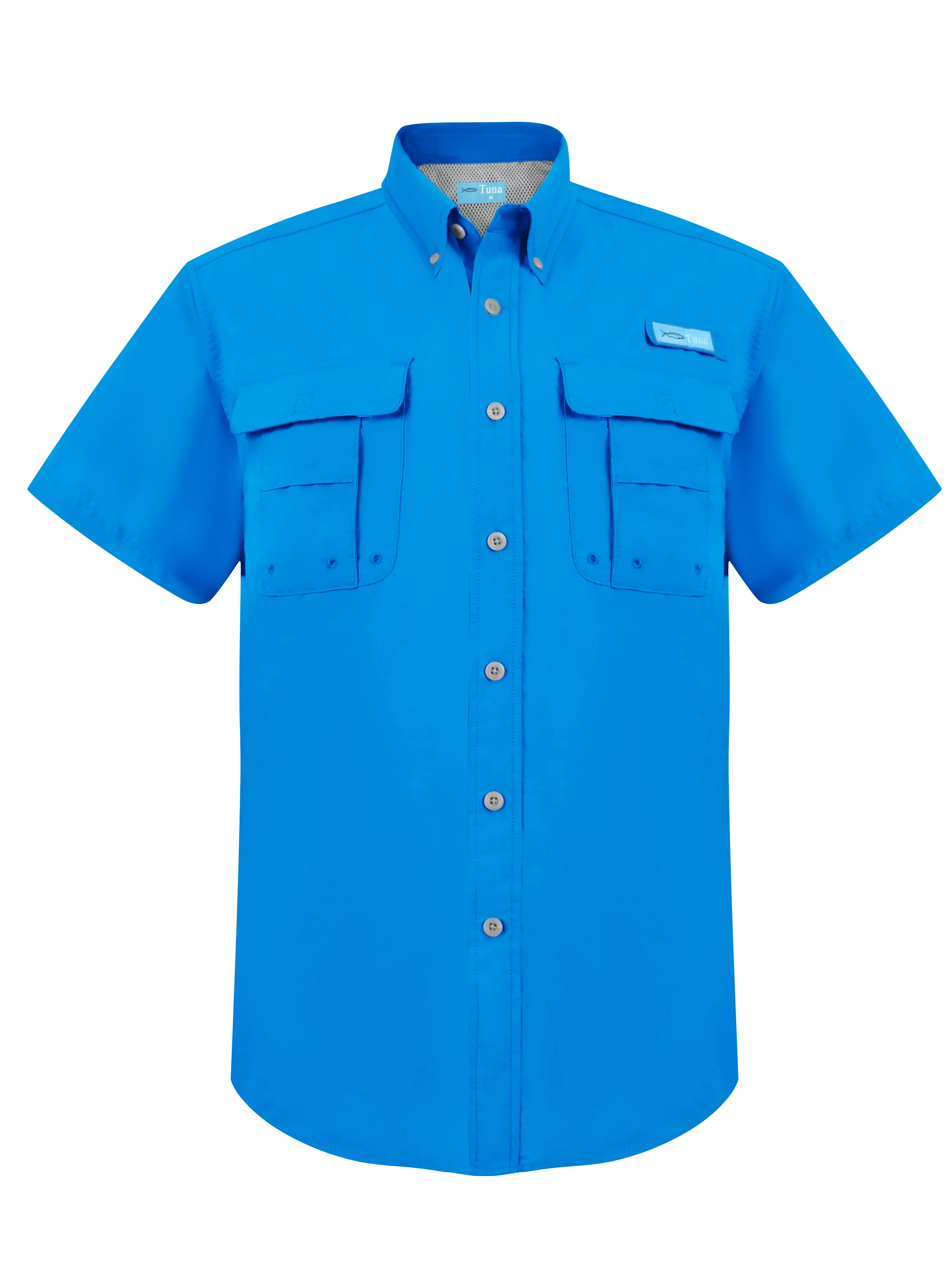 Men’s UPF 50+ Short-Sleeve Plain Button-Down Fishing Shirt - Lightweight, Quick-Dry, Water-Resistant, Breathable, UV Protection Outdoors Top with Pockets for Fishing, Camping