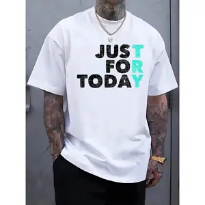 Men's Casual Just Try Today Graphic Tee - White Crew Neck Short Sleeve T-Shirt, Lightweight & Breathable For Summer, Machine Washable, Regular Fit, Summer Casual Wear  Motivatio