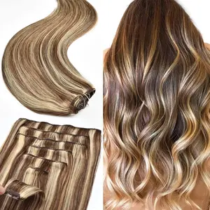 Clip In Hair Extensions #P4/613 Medium Brown With Blonde 100% Real Human Hair 14-26 Inch 120g 8pcs Soft Remy Human Hair Double Wefted For Thickness Tangle-free Shine User-friendly Lightweight & Breathable