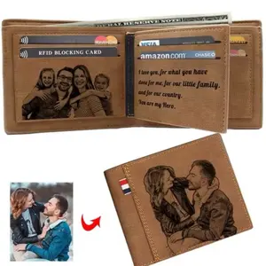 Personalized Wallet for Men - RFID Blocking Card with Custom Photo Engraving, Anniversary Gift, Handwriting Engraved, Fathers Day Gift