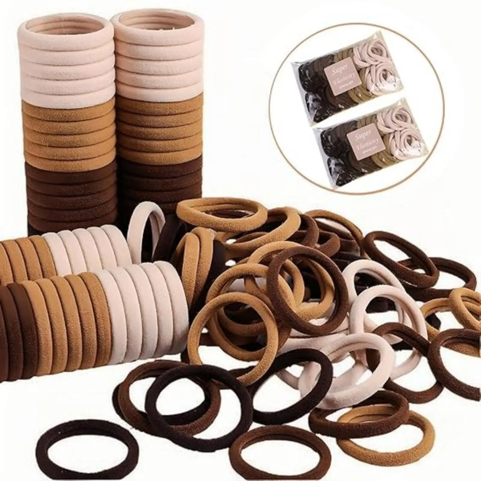 Brown Cotton Headband -30 High Elastic Hair Bands,Seamless Thick Elastic Ponytails Fixed Without Creases, Random Colors