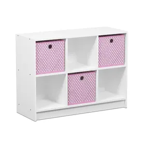 Wood 6-Cube Storage Shelf, 3x2 Cube Unit with Storage Bins, 11.9x23.6x31.6 in Decor Shelving for Living Room & Home Office, White/Pink