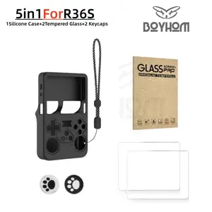 R36s Handheld Game Console Accessory Kit, Includes 2 Tempered Glass Screen Protectors, 2 Joystick Caps, Silicone Case, Protects Gaming Console, Game Peripherals, Game Night Gadget