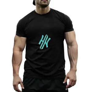 Turquoise HK Monogram Men’s Polyester T-Shirt, Minimalist Streetwear Graphic Tee, Lightweight Breathable Crew Neck Top, Black Casual Shirt for Urban Style
