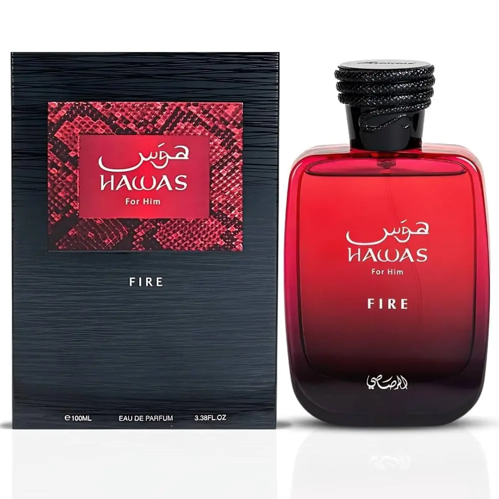 Rasasi | Hawas | Fire | Men's Fragrance | 100 ML 3.4 OZ | Eau De Parfum | Egyptian Jasmine - Ambergris & Amber