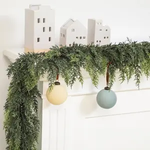 6 FT 2 Pcs Artificial Cedar Garlands Set with Free DIY Accessories – Real Touch Winter Norfolk Pine Garland Wreath, Wooden Decorative Ornaments for Table, Mantel, Wall, Indoor & Outdoor Christmas Decorations, Double The Cheer