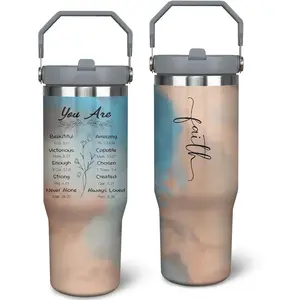 Women's Christian Inspirational Faith 30oz Stainless Steel Vacuum Insulated Flask - Portable Drinkware with Handle, Insulated Lid