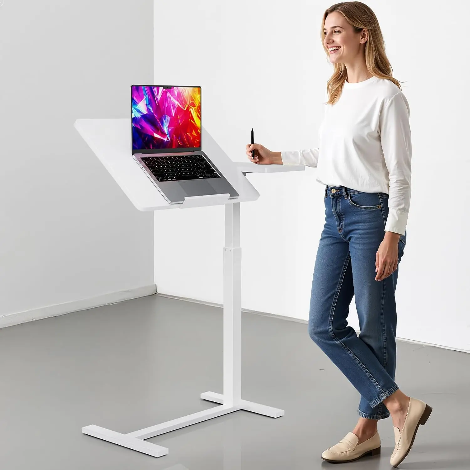 Height Adjustable Rolling Laptop Desk with Tilting Top – Mobile Overbed Table, Portable Standing Desk & Bedside Workstation Simple Deluxe