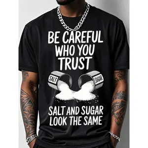 Men's Outdoor Fitness T-Shirt with Salt Pattern Print - Beware of Spoken Words from People You Trust - Short-Sleeve Crew Neck Top - 200g  Breathable Stretch Fabric Gym Workout Tee Athletic Workout Clothing