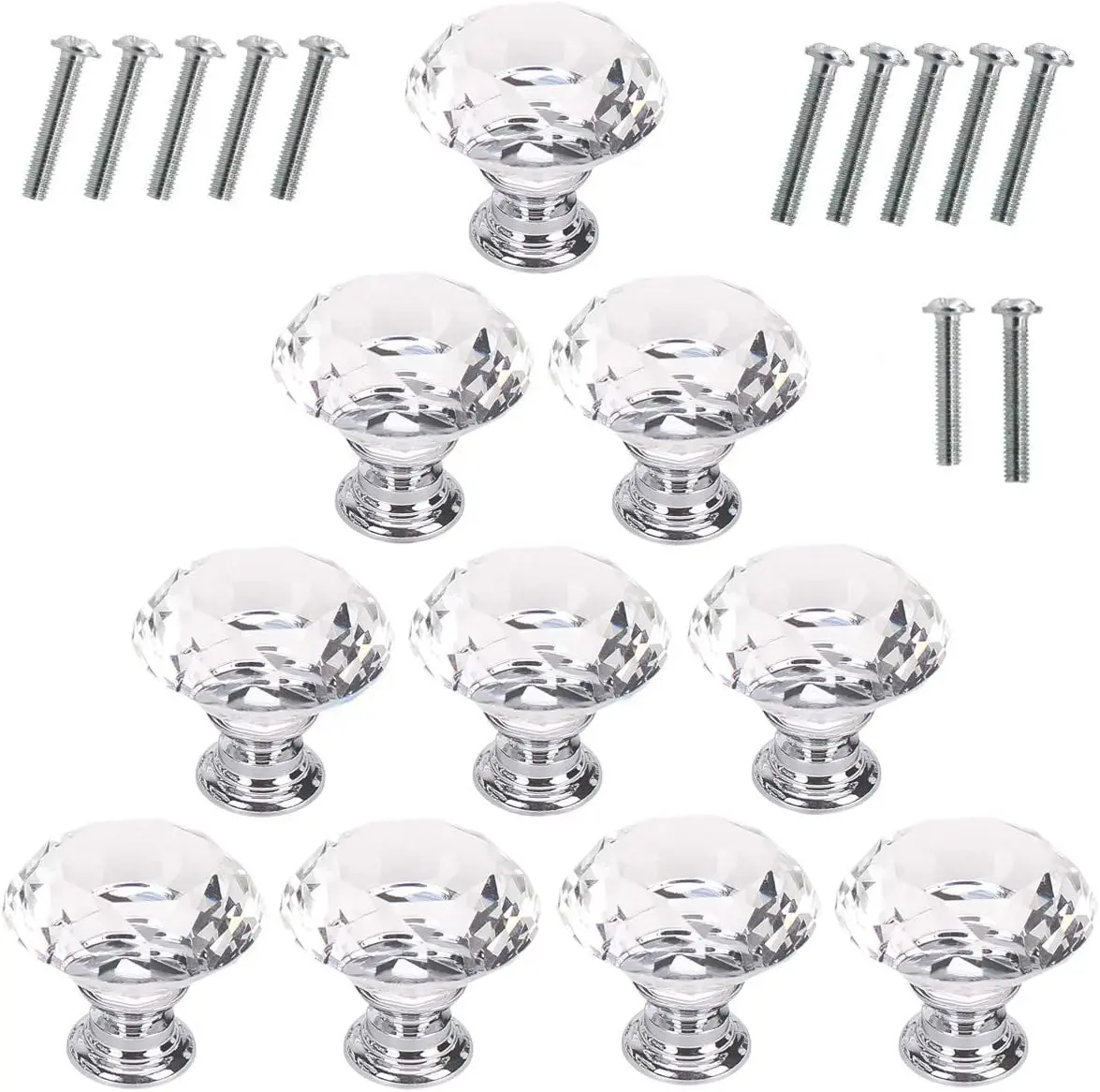 Akstore 10 Pcs Crystal Glass Cabinet Knobs 30Mm Diamond Shape Drawer Kitchen Cabinets Dresser Cupboard Wardrobe Pulls Handles (Clear) Akstore200