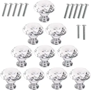 Akstore 10 Pcs Crystal Glass Cabinet Knobs 30Mm Diamond Shape Drawer Kitchen Cabinets Dresser Cupboard Wardrobe Pulls Handles (Clear) Akstore200