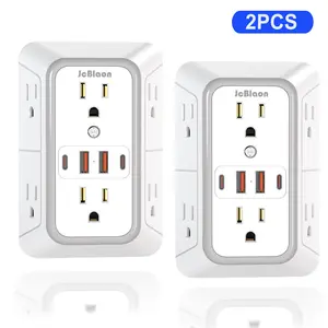 2 Pack Outlet Extender Surge Protector, 6 Outlet Splitter with 4 USB Outlet (2 USB A,2 USB C), 3Sided 1050J Multi Plug Wall Adapter Power Strip for Home Travel Office Essentials(White)