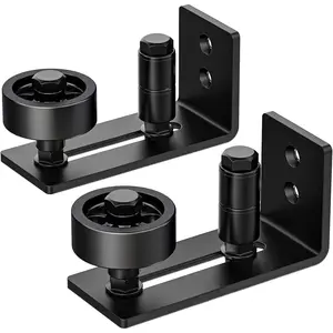 2 Pack Barn Door Floor Guide, Sliding Barn Door Bottom Guide, Adjustable Floor Guide Roller, Flush Bottom, Quiet, Black, Steel Frame, Easy to Install