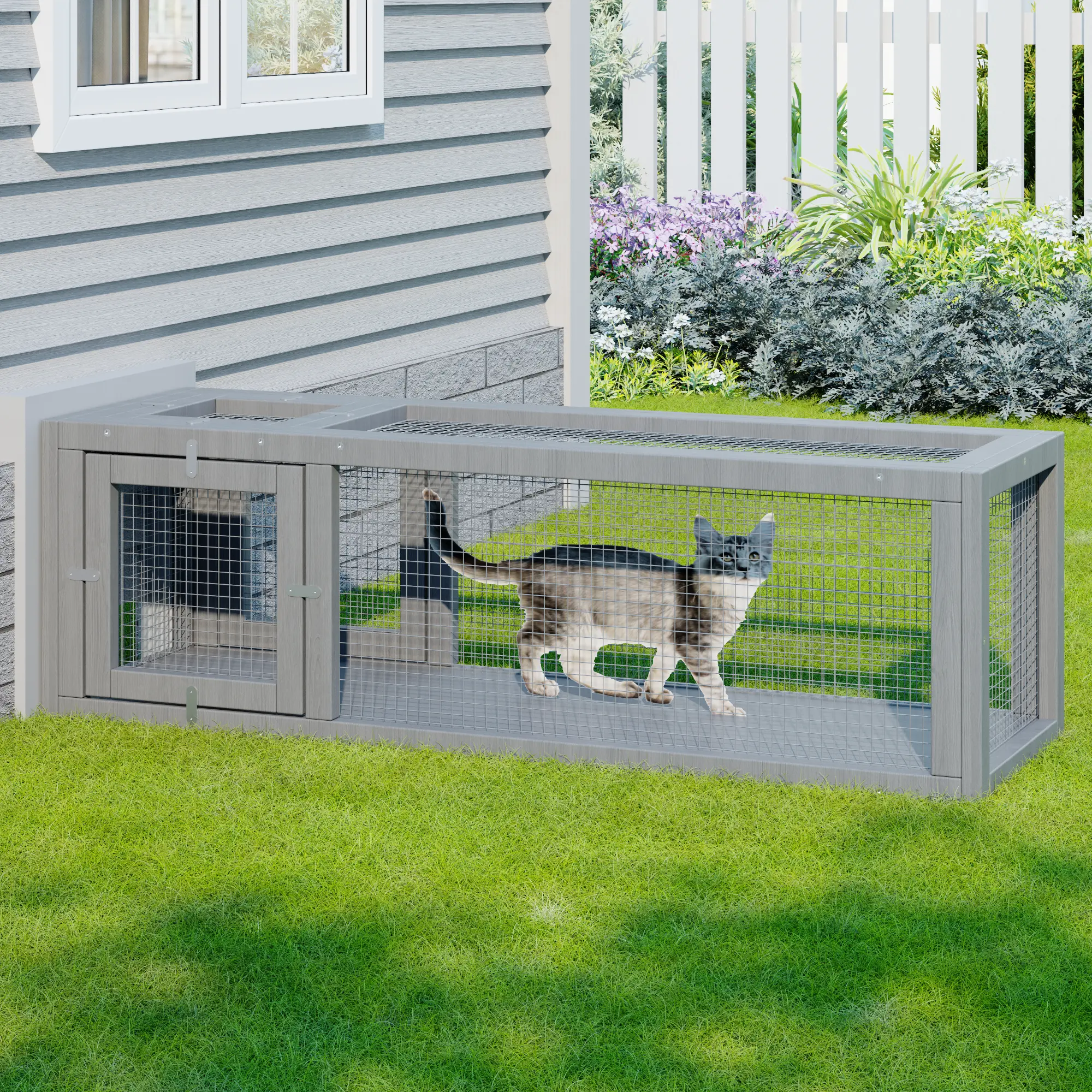 Wooden Cat Tunnel Enclosure, Outdoor Cat Run Connecting Tunnel Cage, Modular Cat Patio Extension Walkway for Cat House Catio