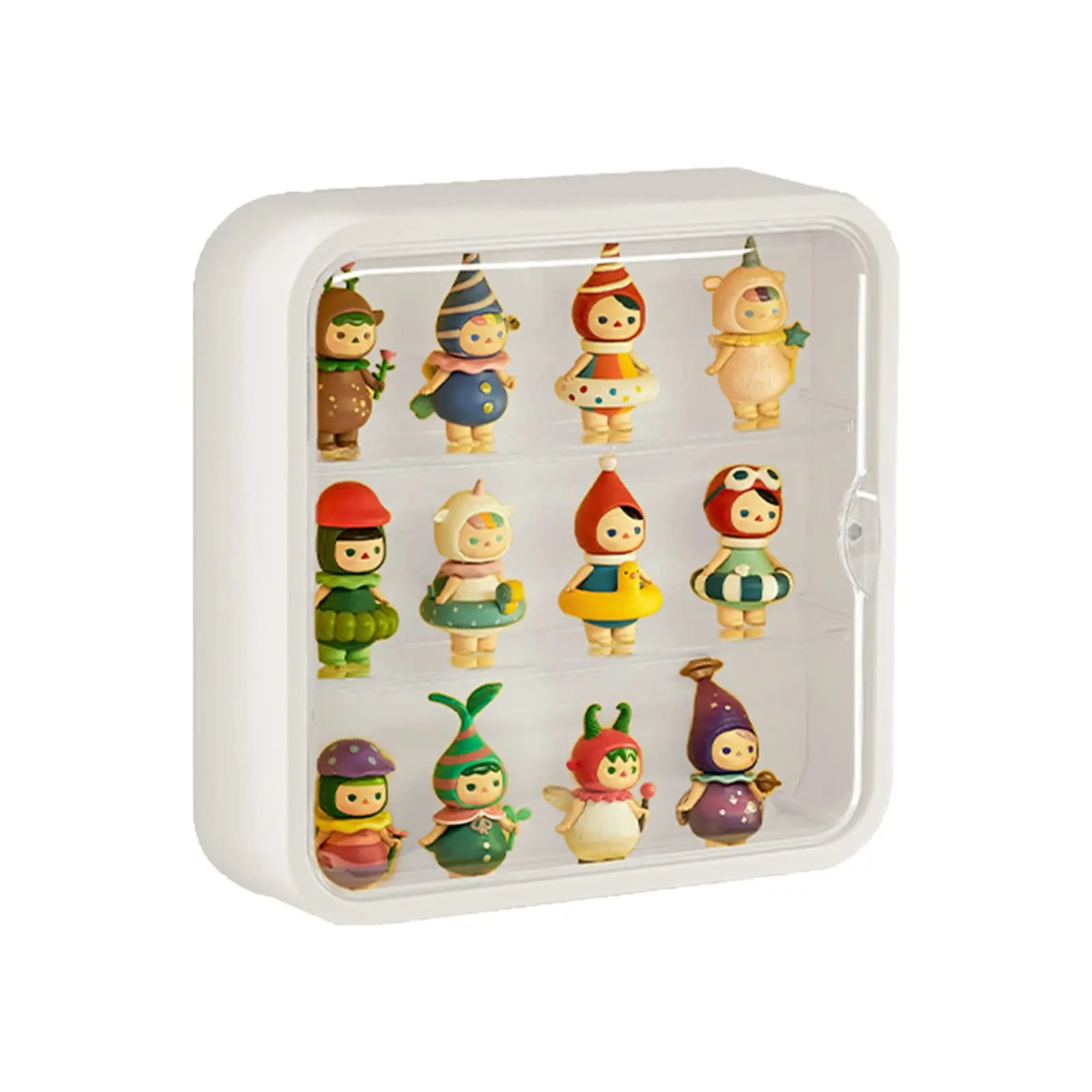 Magnetic Wall-Mounted Acrylic Plastic Figurine Display Box - Dust-Proof Square Storage Organizer for Mini Pop Mart Action Figures, Holds Mini Figures & Rocks, Cream White Desk Home Supply Gift, Boxes