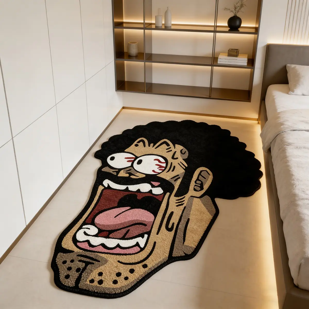 Mr.satan Explosion Head Funny Laugh Rug, Retro American Plush Mat, Personalized Bedroom Bedside Pad, Non-Slip Floor Mat for Closets, Fluffy Area Rug, Indoor Rug, Non Slip Rugs, Home Decor Rugs