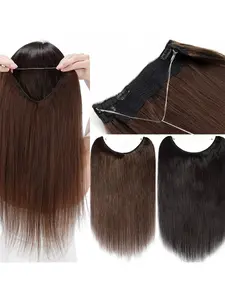 Invisible Headband Wire Clip-In 100% Remy Human Hair Extensions, Full Head Extension 12-20", Natural Straight Clip Hair, One Piece, Hair Pieces