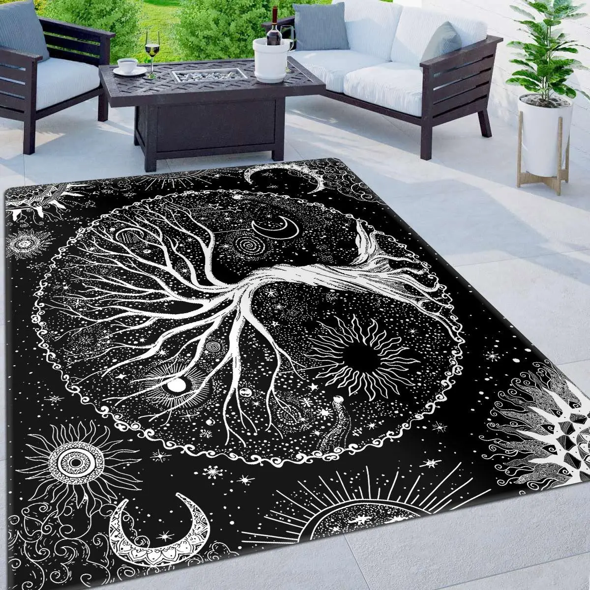 Vintage Star & Moon Print Carpet, 1 Count Soft Casual Large Rug with Skid-proof Backing, Home Decorative Floor Mats for Living Room Bedroom