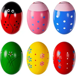 Easter Basket Stuffers, Set of 6 Prefilled Easter Eggs, Wooden Percussion Musical Shaker Egg Fillers Montessori Toy Essentials for Toddlers Teens Kids Boys Girls Babies