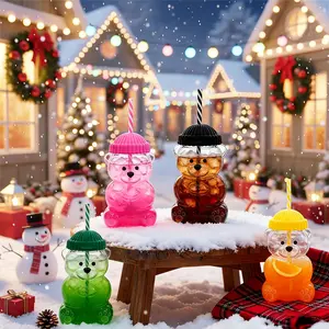 Cute Bear Glass Water Cup, 20oz Bear Straw Glass Cup with Lid, Perfect for Coffee, Juice, Milk, Tea, Valentine's Day Gift, Drinkware