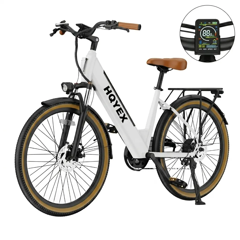 Adult High-Carbon Steel Electric Bike (HQYEX/AOVOPRO Random Delivery), 350W Mountain E-Bike with Mountain Tire, 22 mph Max Speed, 25-40 mi Range, 7-Speed Gear, 5-Level Pedal Assist, 26 inches for Daily Commuting, Energy-Saving