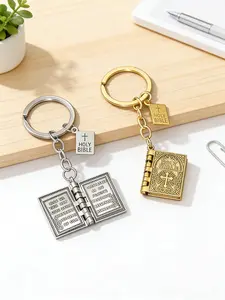 Creative Bible Book Keychain, Flip-Page Design, Couple Style, Vintage Bag Car Key Holder, Casual Slogan Pattern, Stylish Keychain, All Seasons